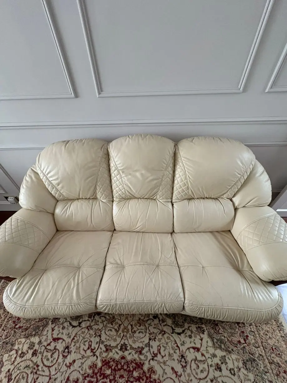 Bespoke leather and wood sofa set