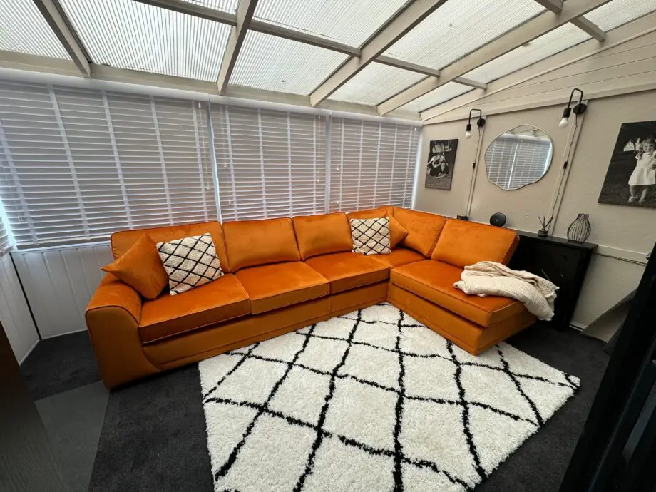 DFS Orange Orka corner sofa with extra seat