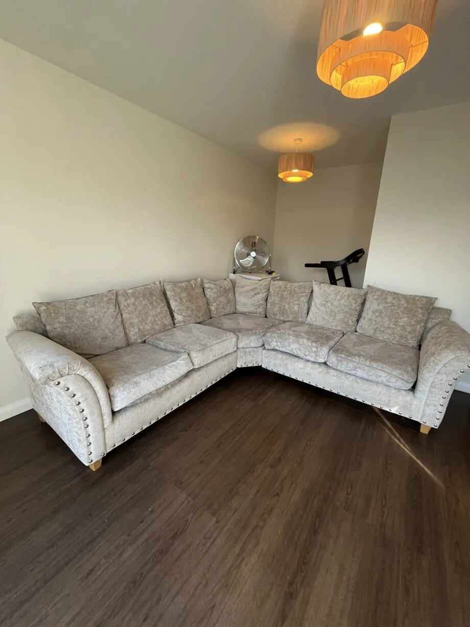 Large light grey corner sofa from dfs