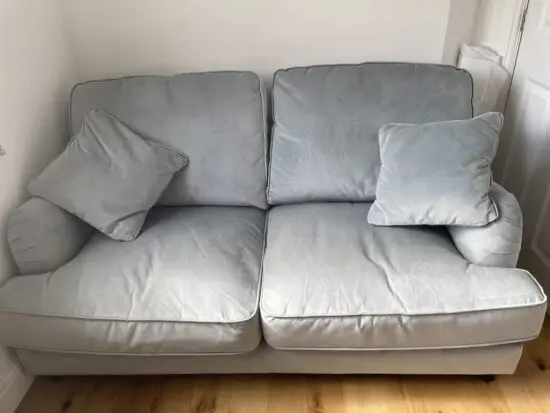 Light blue velvet sofa