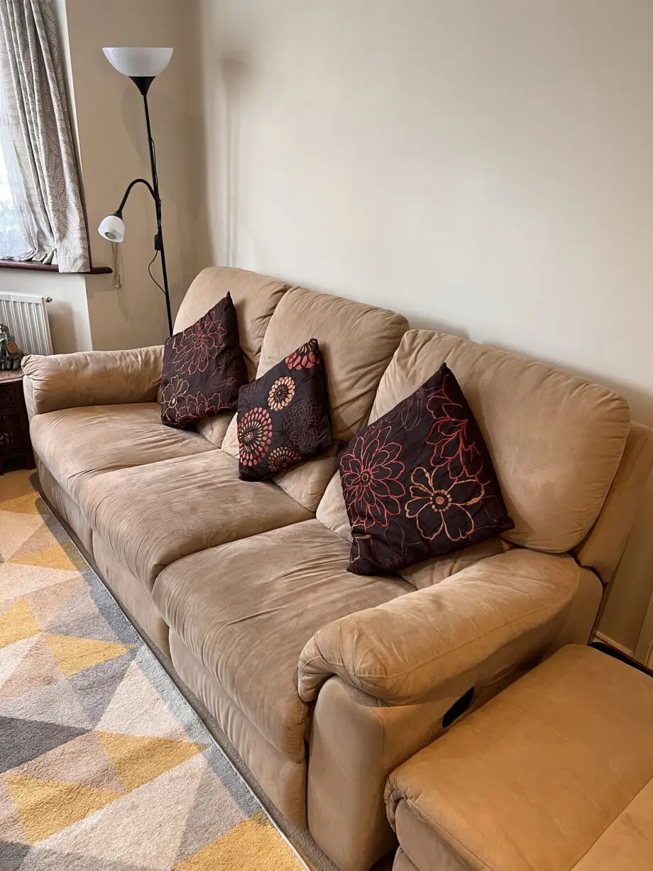 Beige/ Sand 3+2+1 Recliner Sofa Set with Storage Ottoman