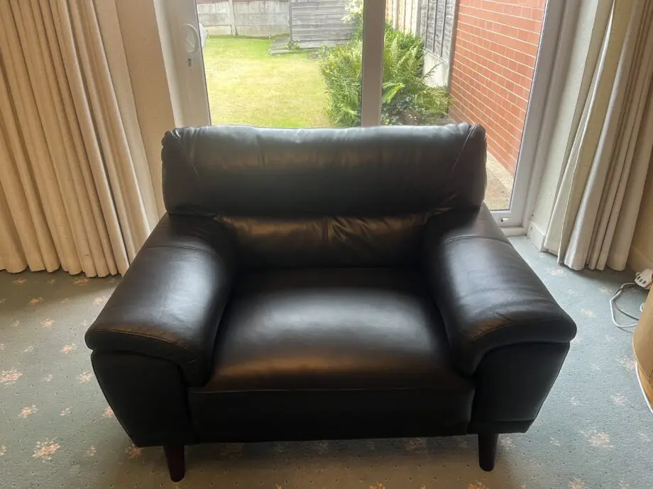 DFS Kylen Black Genuine Leather 4 Seater Sofa & Snuggle Chair