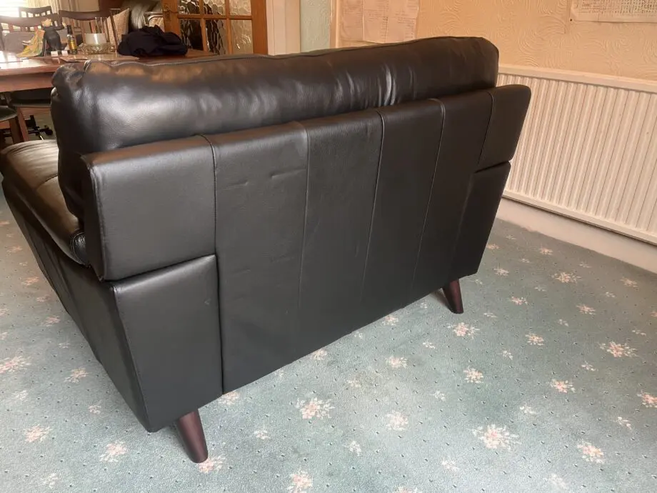 DFS Kylen Black Genuine Leather 4 Seater Sofa & Snuggle Chair