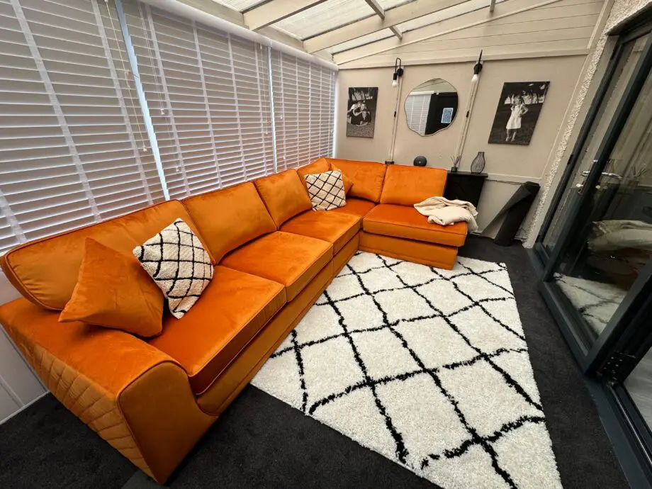 DFS Orange Orka corner sofa with extra seat