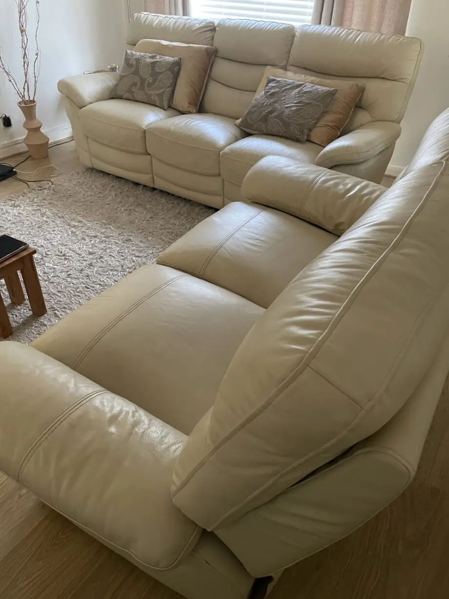 100% genuine soft grain cream Italian leather recliner 3+2 sofas