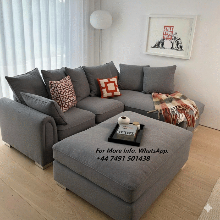 Dfs Grey L-Shape Corner Sofa For Sale