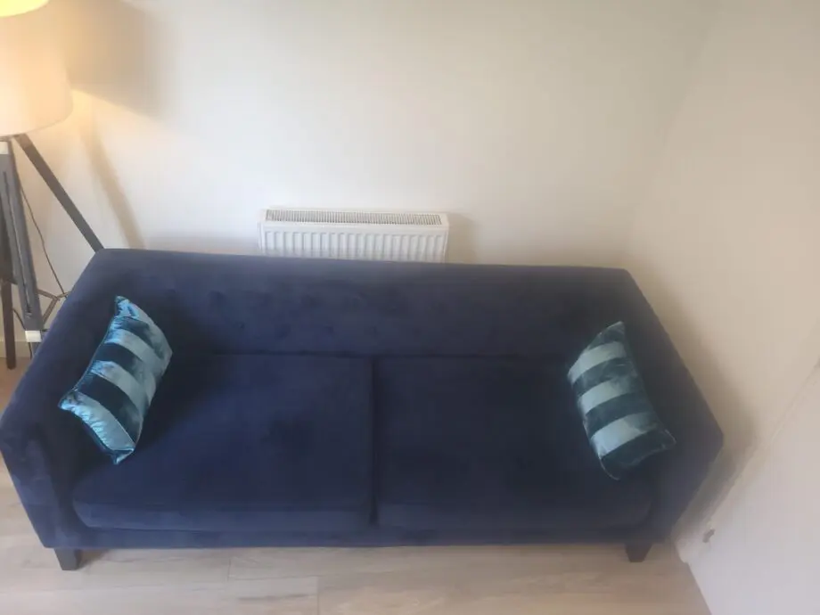 NEXT Velvet 3-Seater Modern Chesterfield Style Sofa Blue with Black Wooden Feet