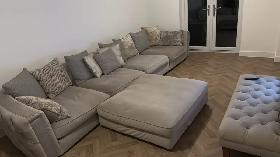 Sofology Boodles grey corner sofa and footstool