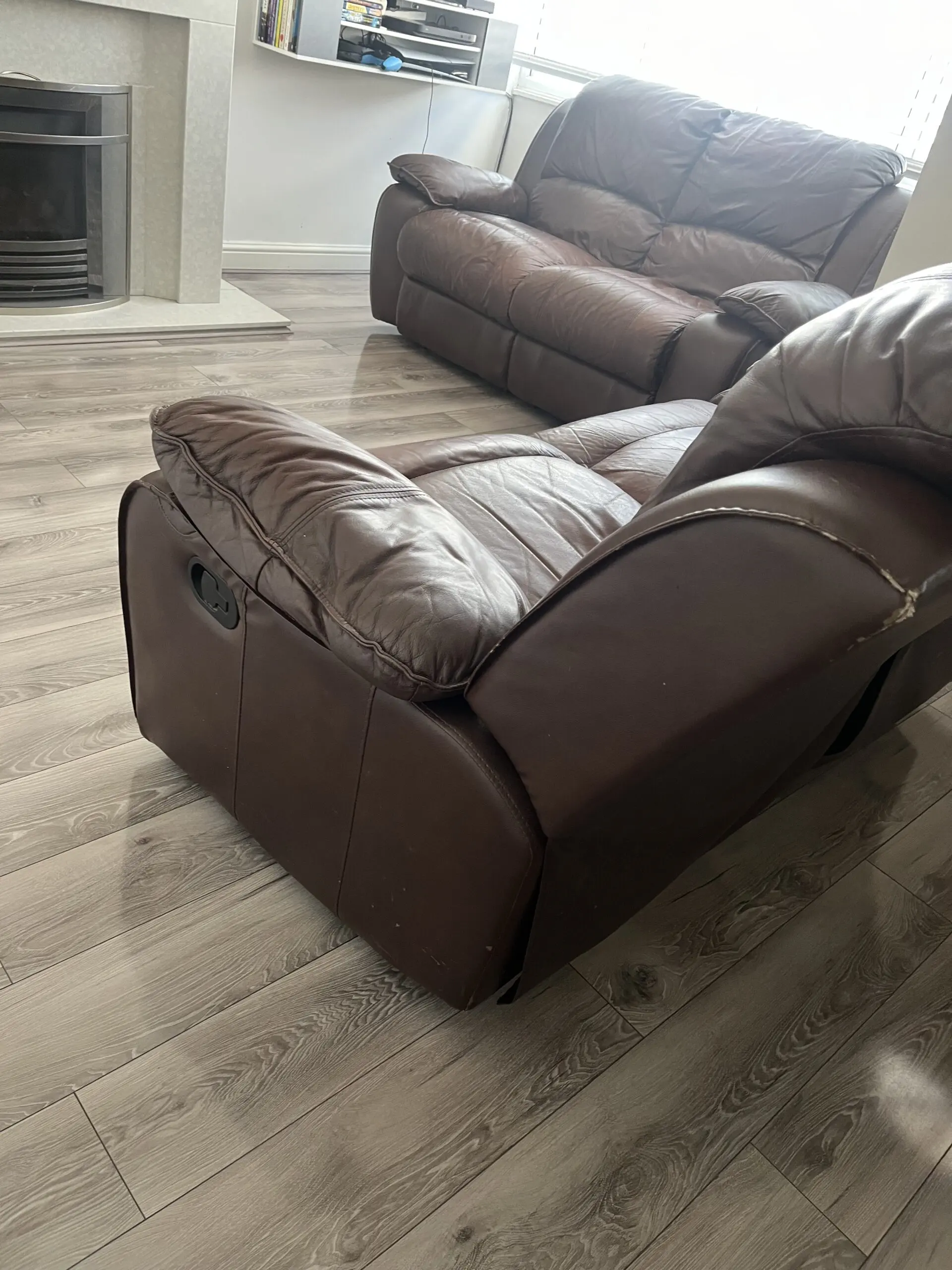 Two-Seater Manual leather recliners x 2