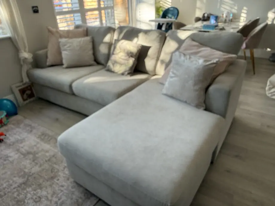 DFS Freya Silver 4-Seater Chaise Foam Sofa | Silver Feet