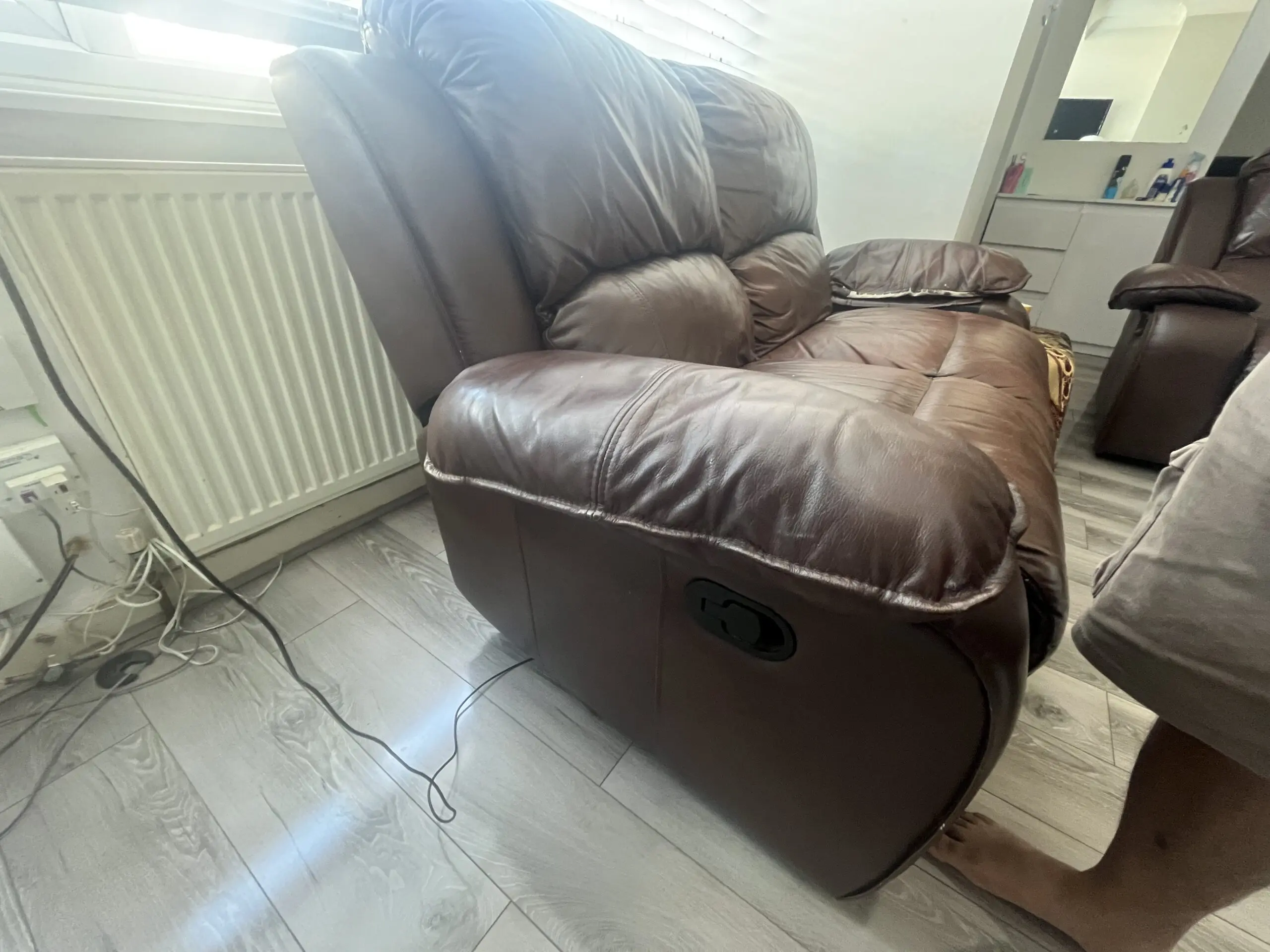 Two-Seater Manual leather recliners x 2