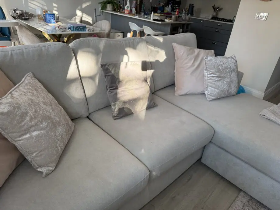 DFS Freya Silver 4-Seater Chaise Foam Sofa | Silver Feet