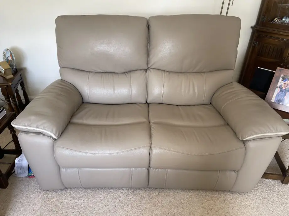 Three piece suite in Italian leather (taupe/neutral colour with cream trim)