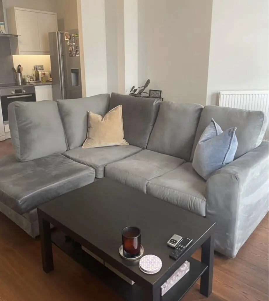 Grey Velvet Right-Hand 3-Seater Corner Sofa – Like New