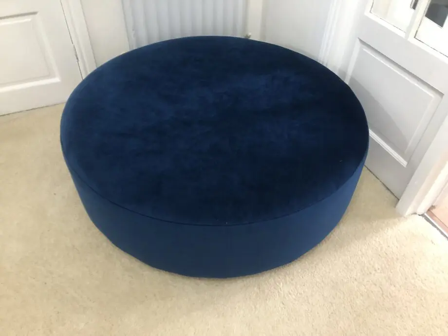 Blue velour 3 seater corner sofa with matching footstool