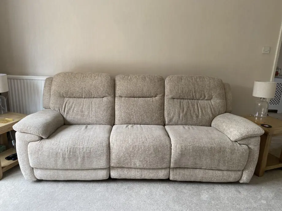 Beige Touch 3 Seater Heavy Duty Fabric Power Recliner Sofa with USB Ports