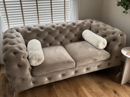 Bixby 2 seater Chesterfield Sofa with Silver Metal Legs brown