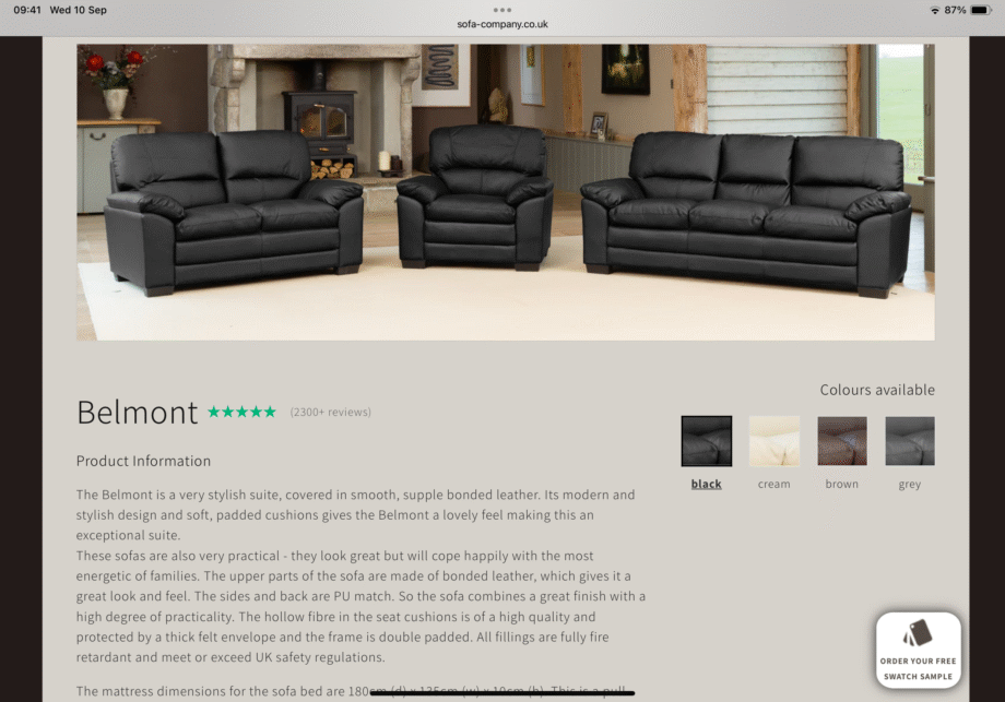 Belmont 3 seater leather sofa brand new in box