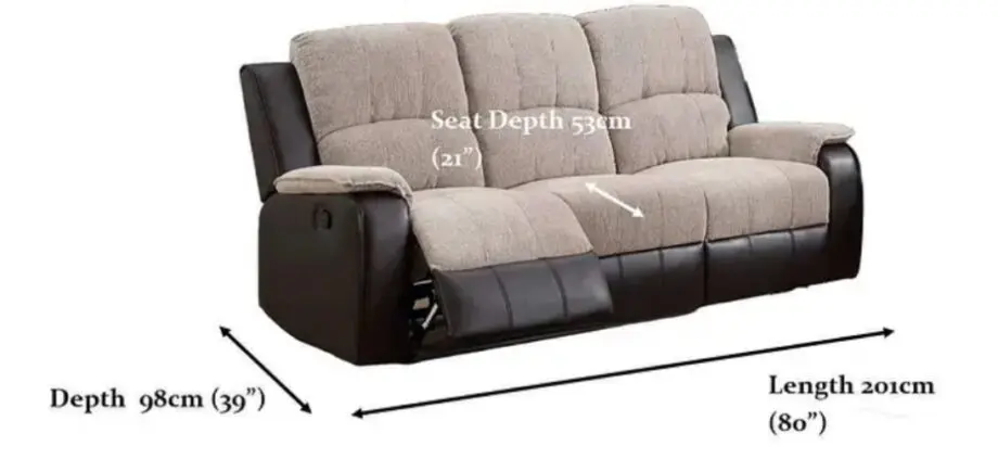 Recliner sofa 3 seats Brown bege fabric