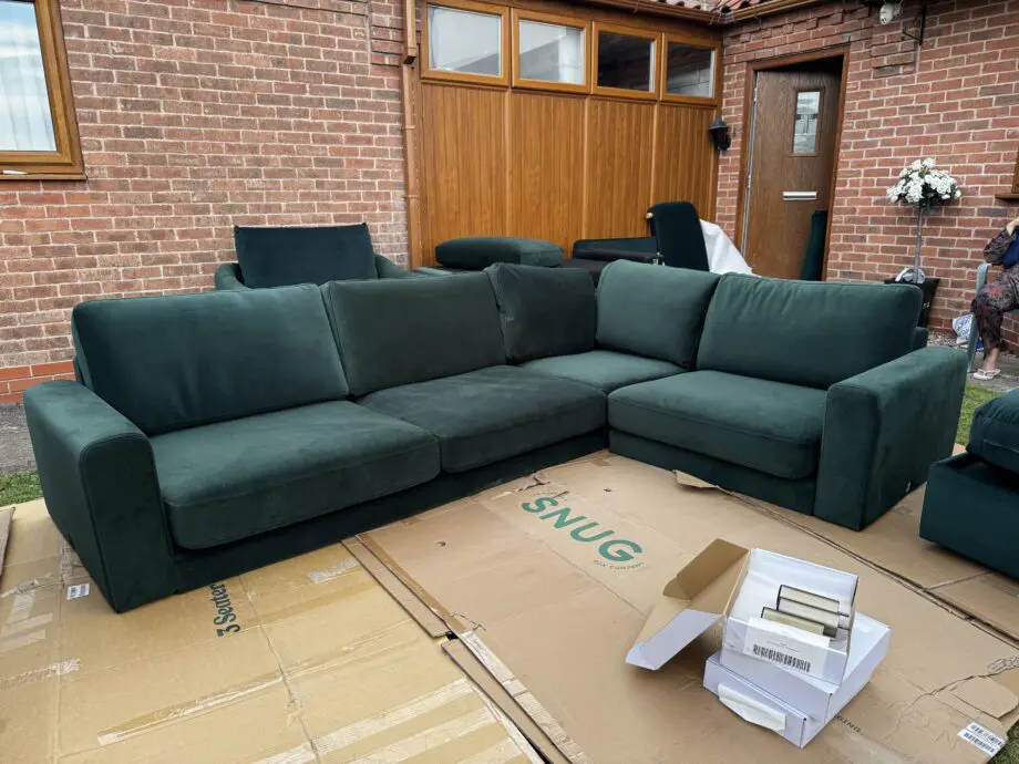 Brand new SNUG Green Velvet Corner Sofa