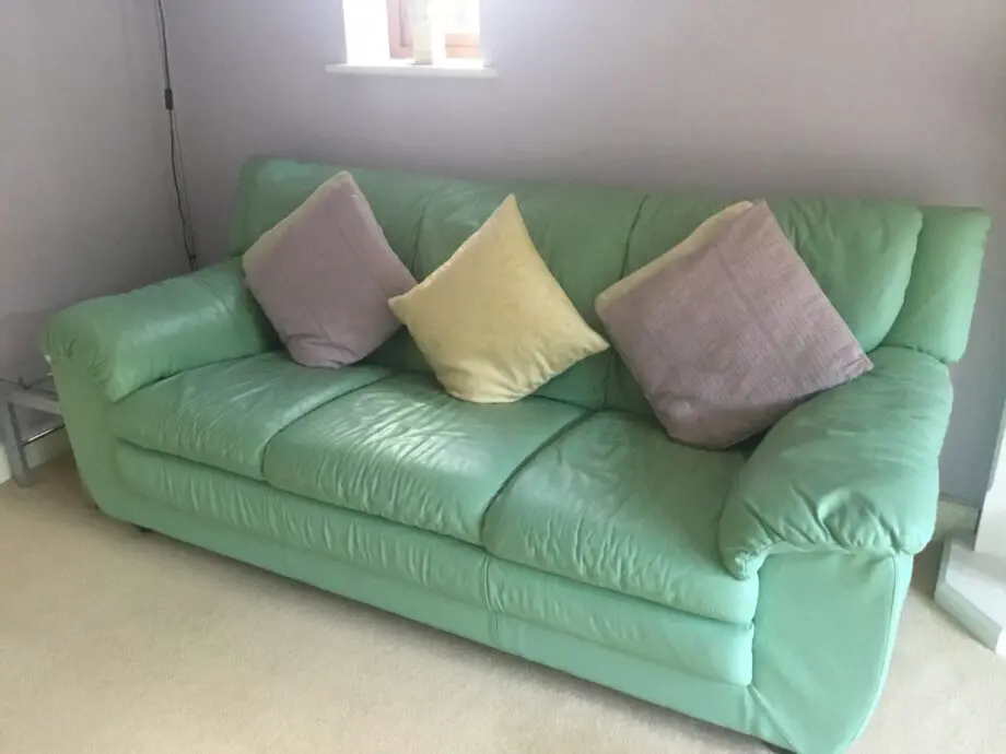 Two ‘Land of Leather’ green matching Italian leather 3 seater sofas