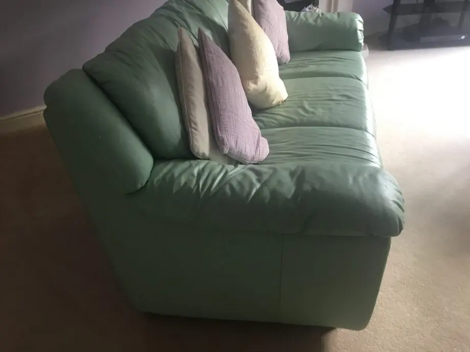 Two ‘Land of Leather’ green matching Italian leather 3 seater sofas