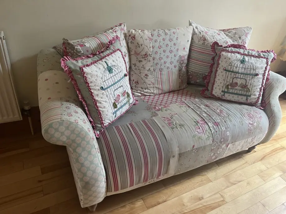 Patch work floral pink, blue, cream 2 seater dfs sofa