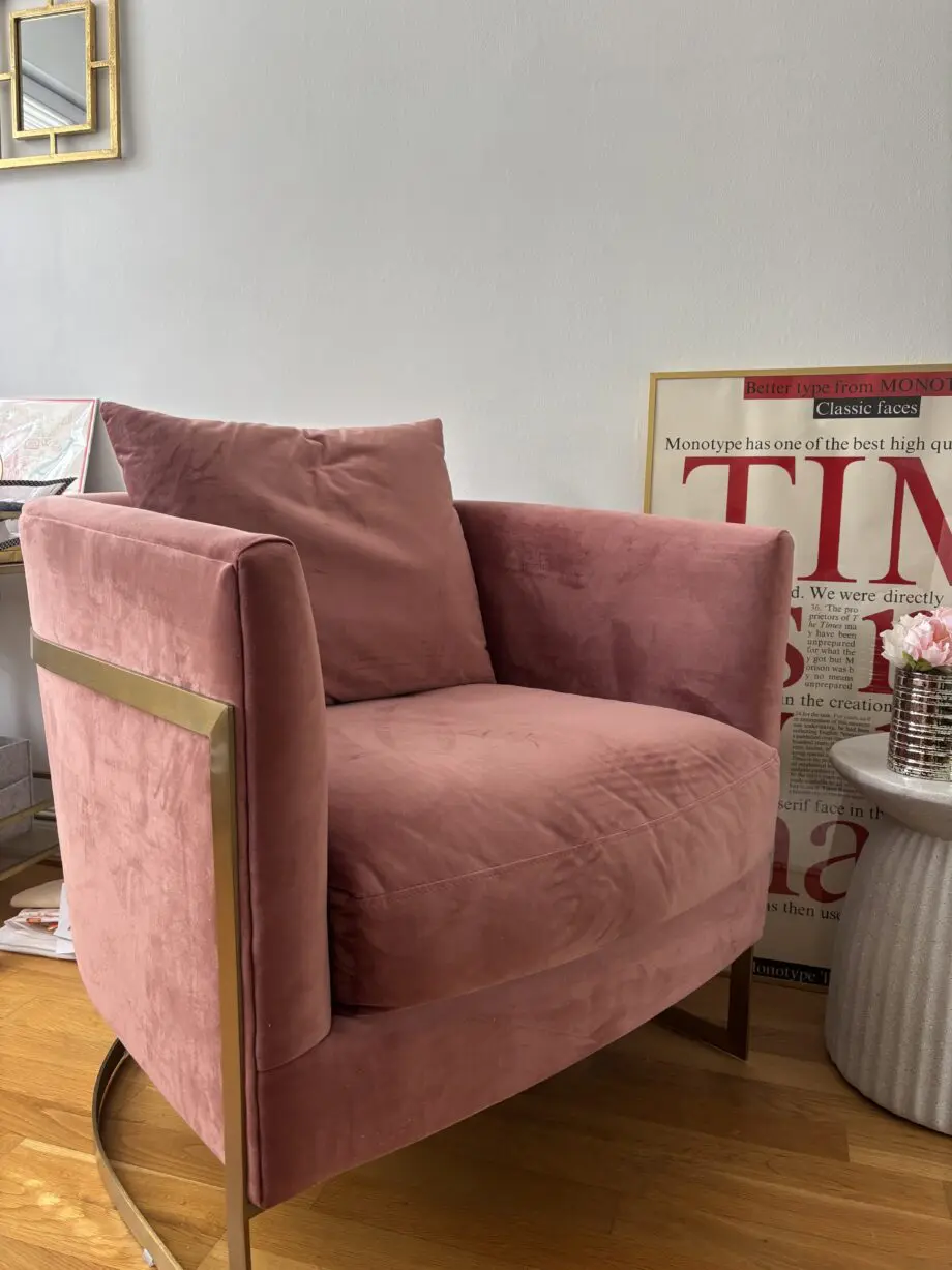 Two Pink Velvet love seats / tub chairs (Cult Furniture)