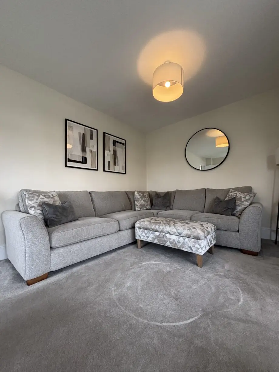 Ashwood, Olssen- Light Grey, Corner Sofa, Armchair and Footstool with scatter cushions