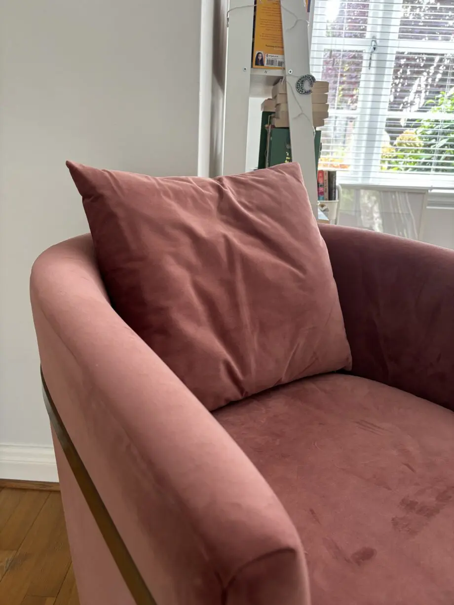 Two Pink Velvet love seats / tub chairs (Cult Furniture)