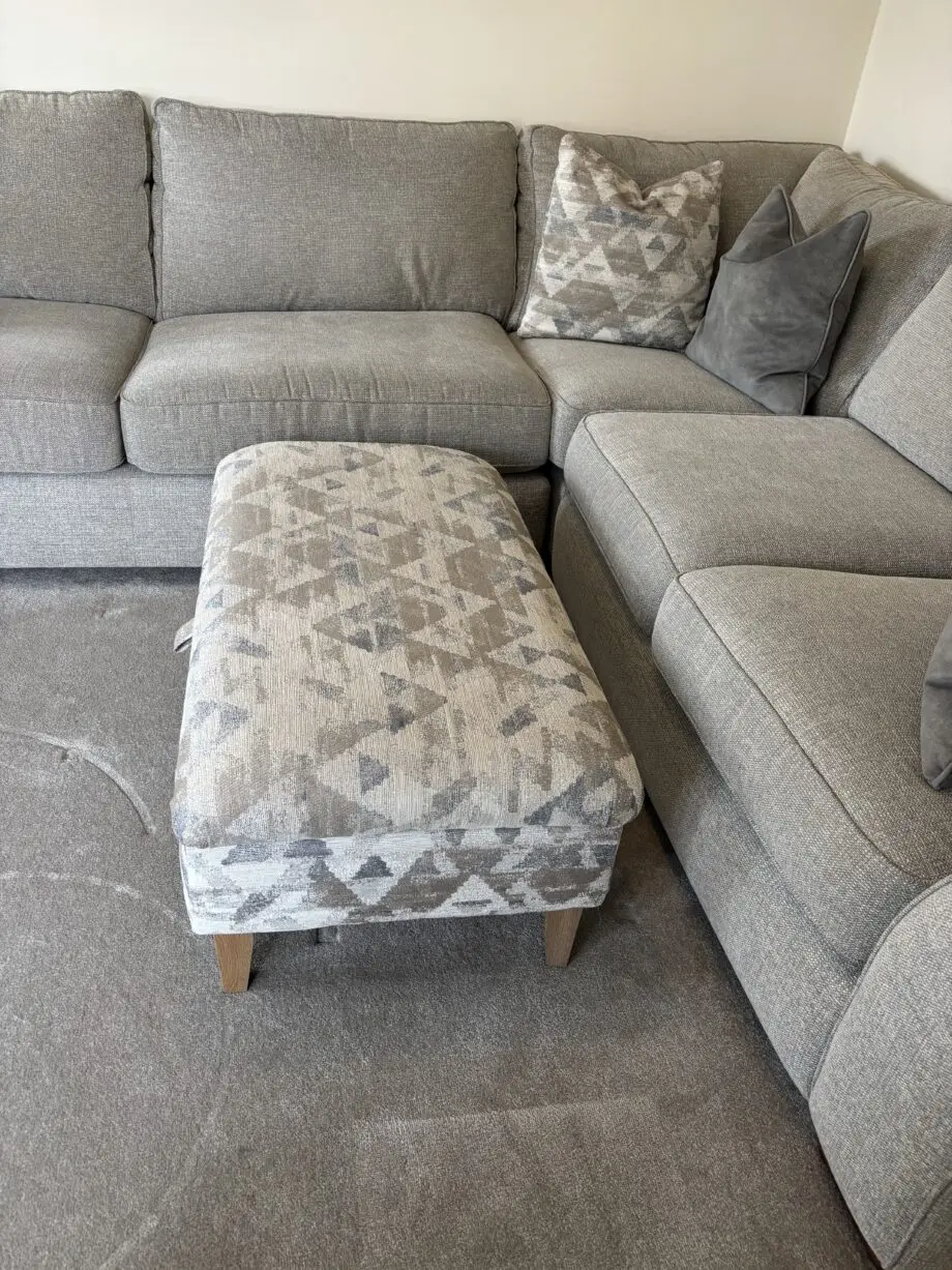 Ashwood, Olssen- Light Grey, Corner Sofa, Armchair and Footstool with scatter cushions