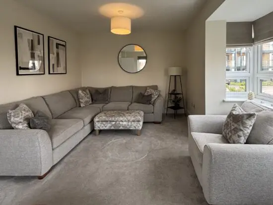 Ashwood, Olssen- Light Grey, Corner Sofa, Armchair and Footstool with scatter cushions