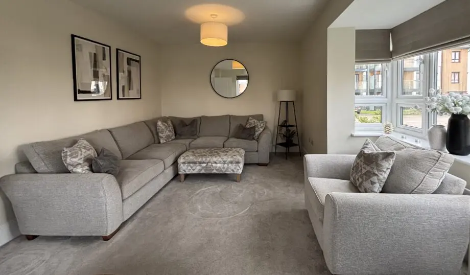 Ashwood, Olssen- Light Grey, Corner Sofa, Armchair and Footstool with scatter cushions