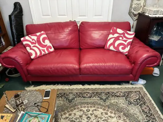 Pinky red 4 seater leather sofa