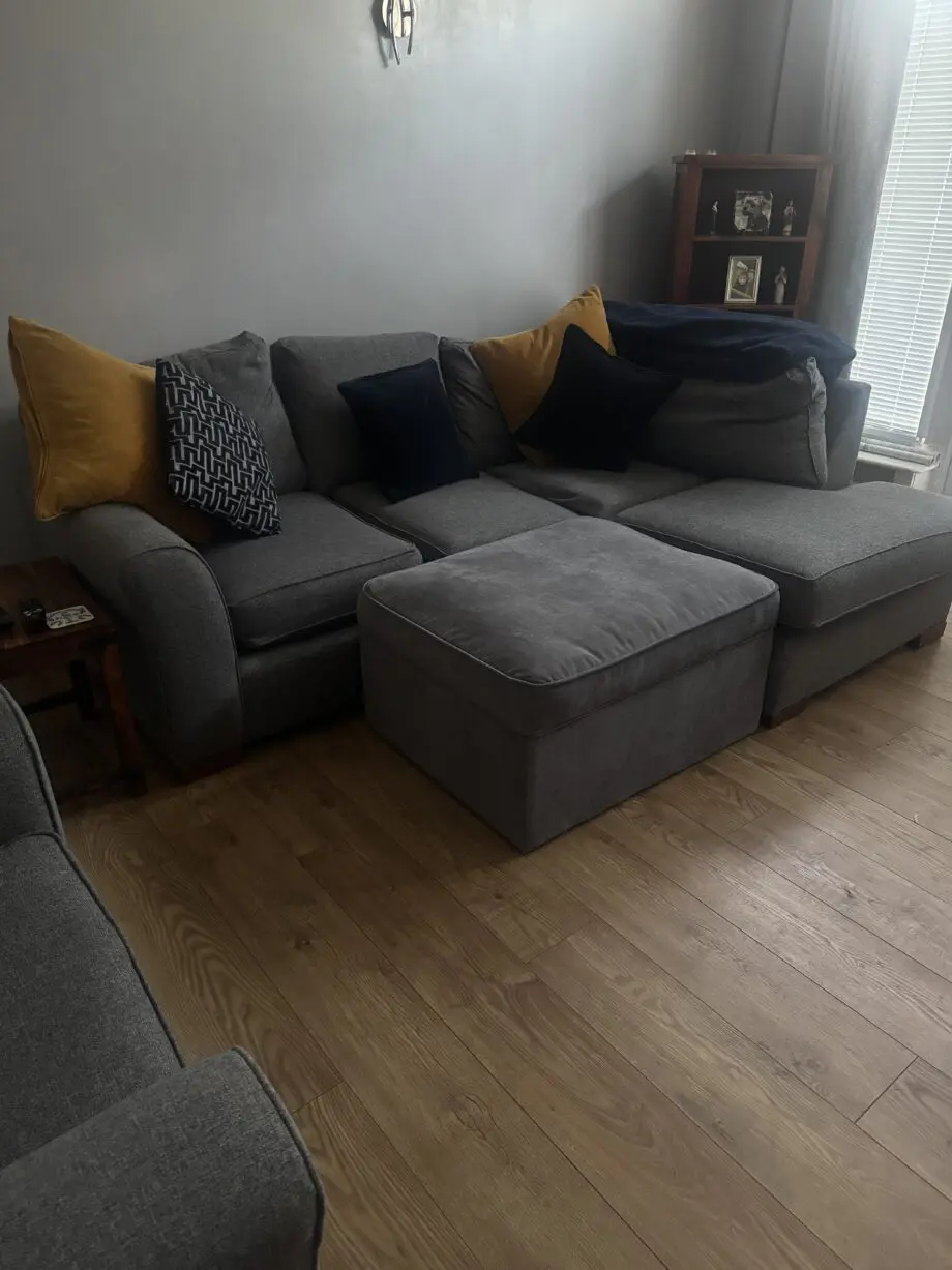 Next Grey corner sofa, arm chair and foot rest