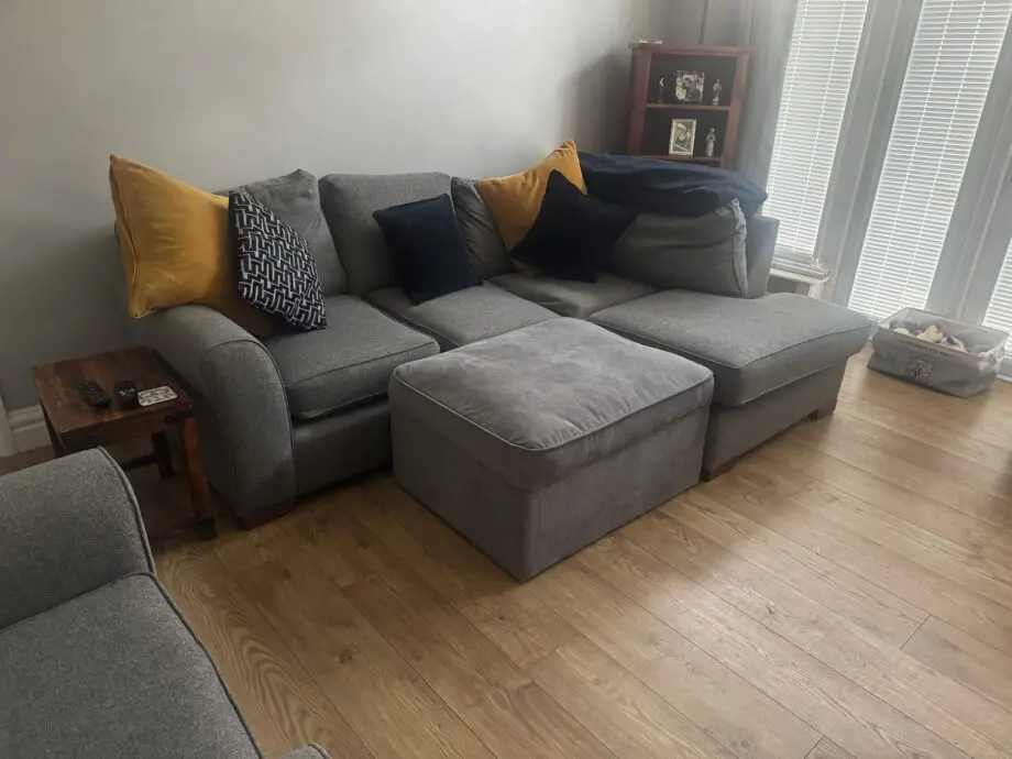Next Grey corner sofa, arm chair and foot rest
