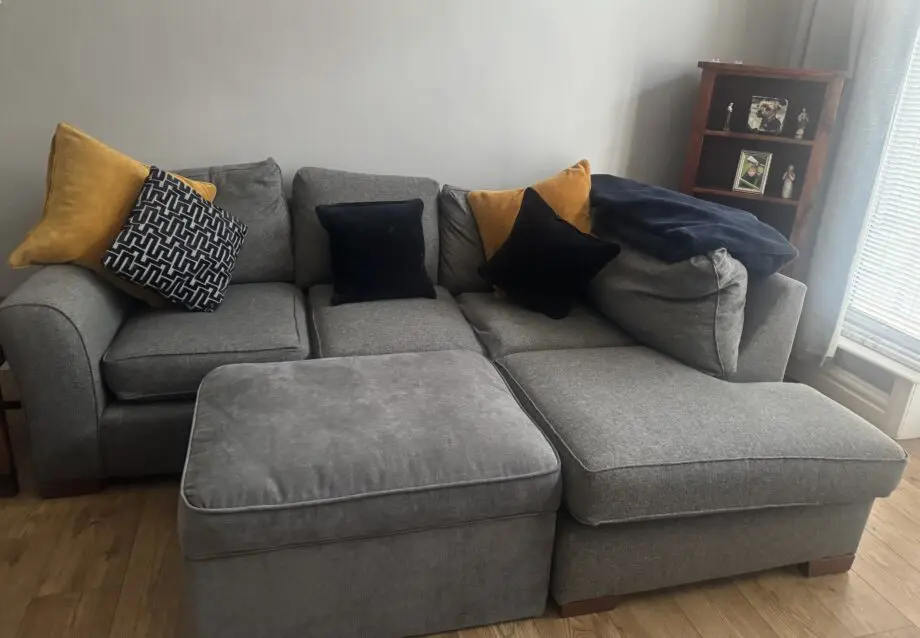 Next Grey corner sofa, arm chair and foot rest