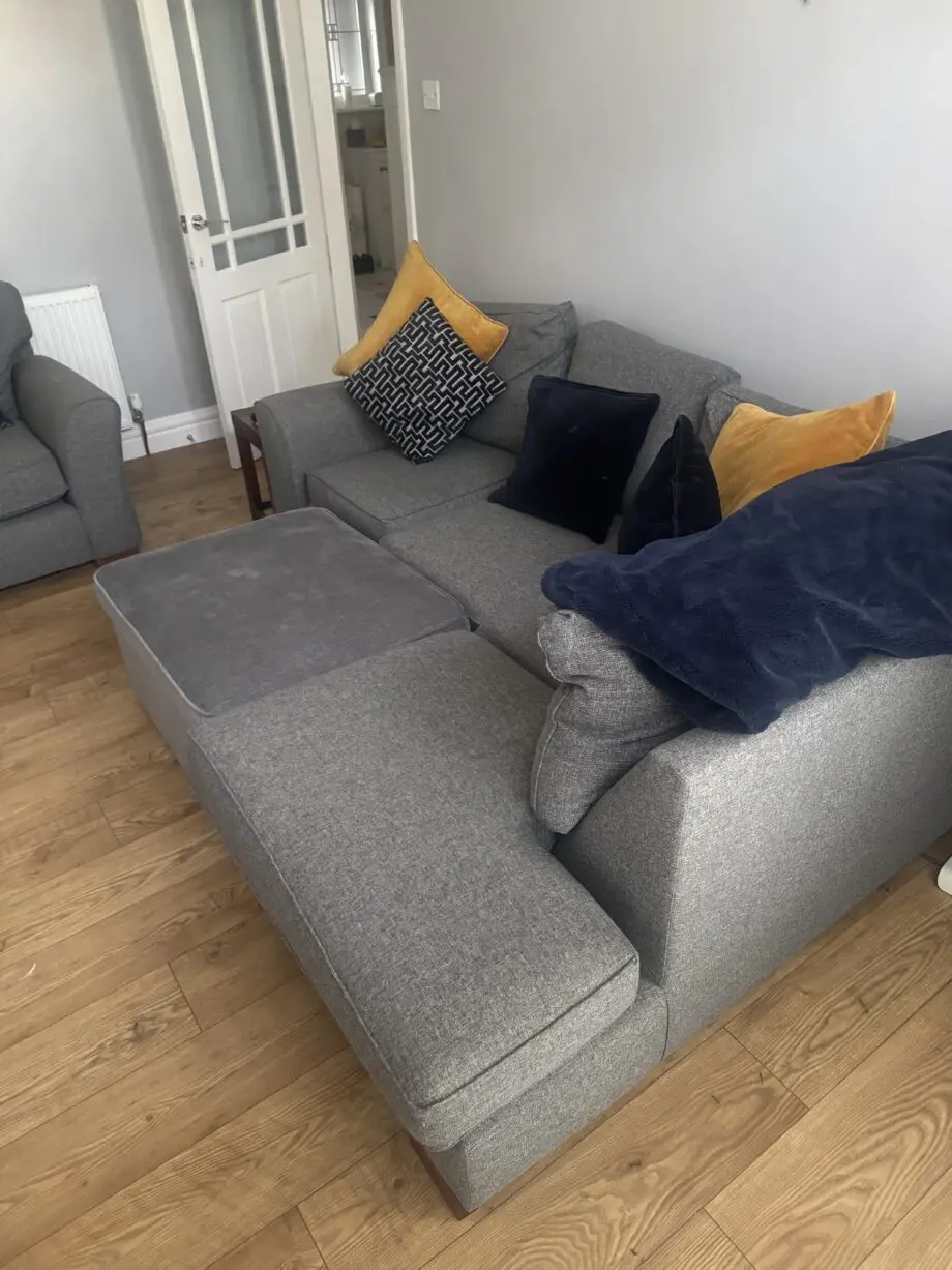 Next Grey corner sofa, arm chair and foot rest