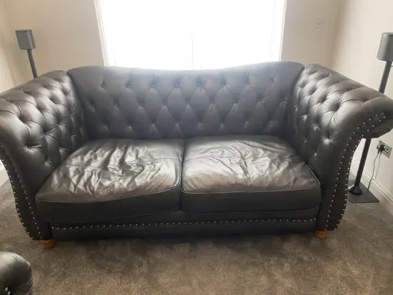 Full leather charcoal Sofology Persia 3 seat sofa and love seat