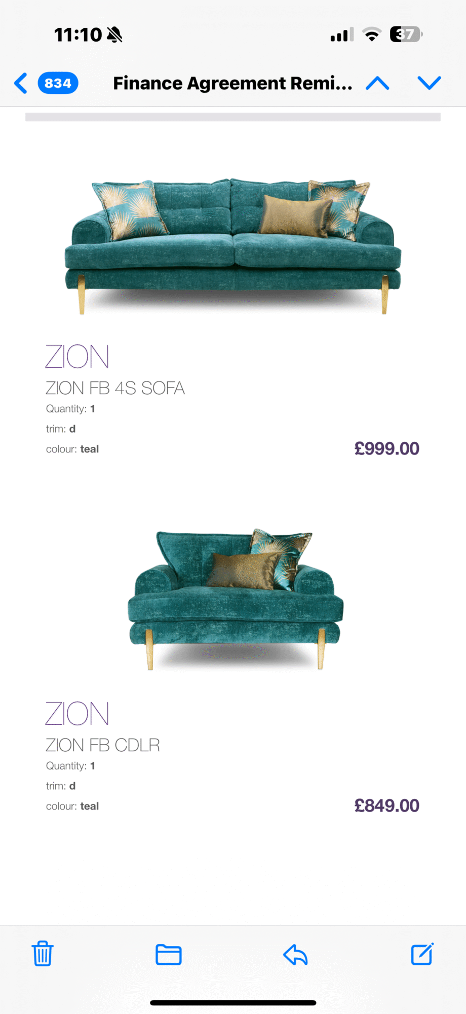 DFS ZION Teal Four seater and two seat cuddler