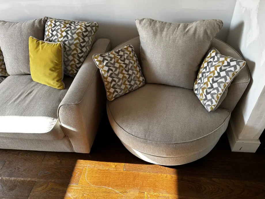 L Shape Sofa fabric material, with swivel chair and footstool