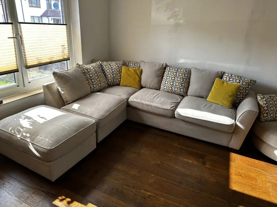 L Shape Sofa fabric material, with swivel chair and footstool