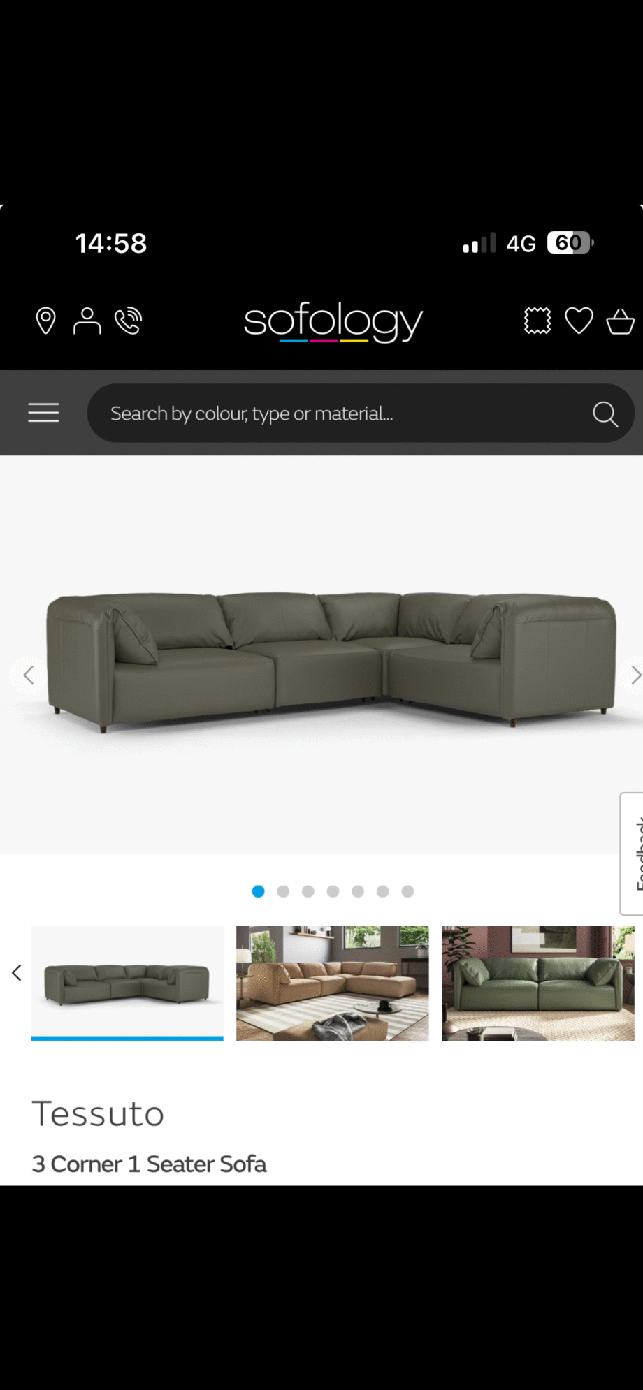 Less than 2 months old Sofology Tessuto Leather 3 seater Corner in Trusty Matt Chocolate