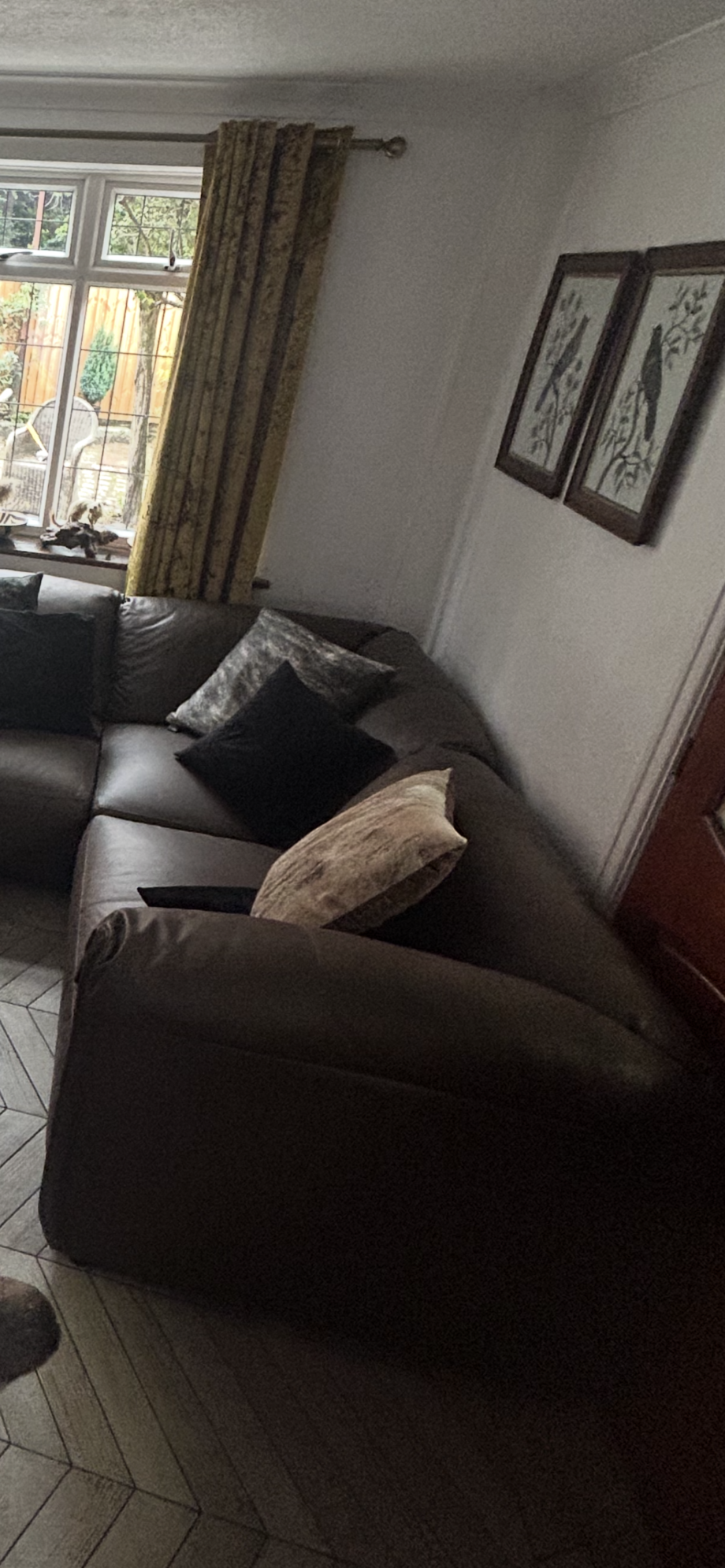 Less than 2 months old Sofology Tessuto Leather 3 seater Corner in Trusty Matt Chocolate