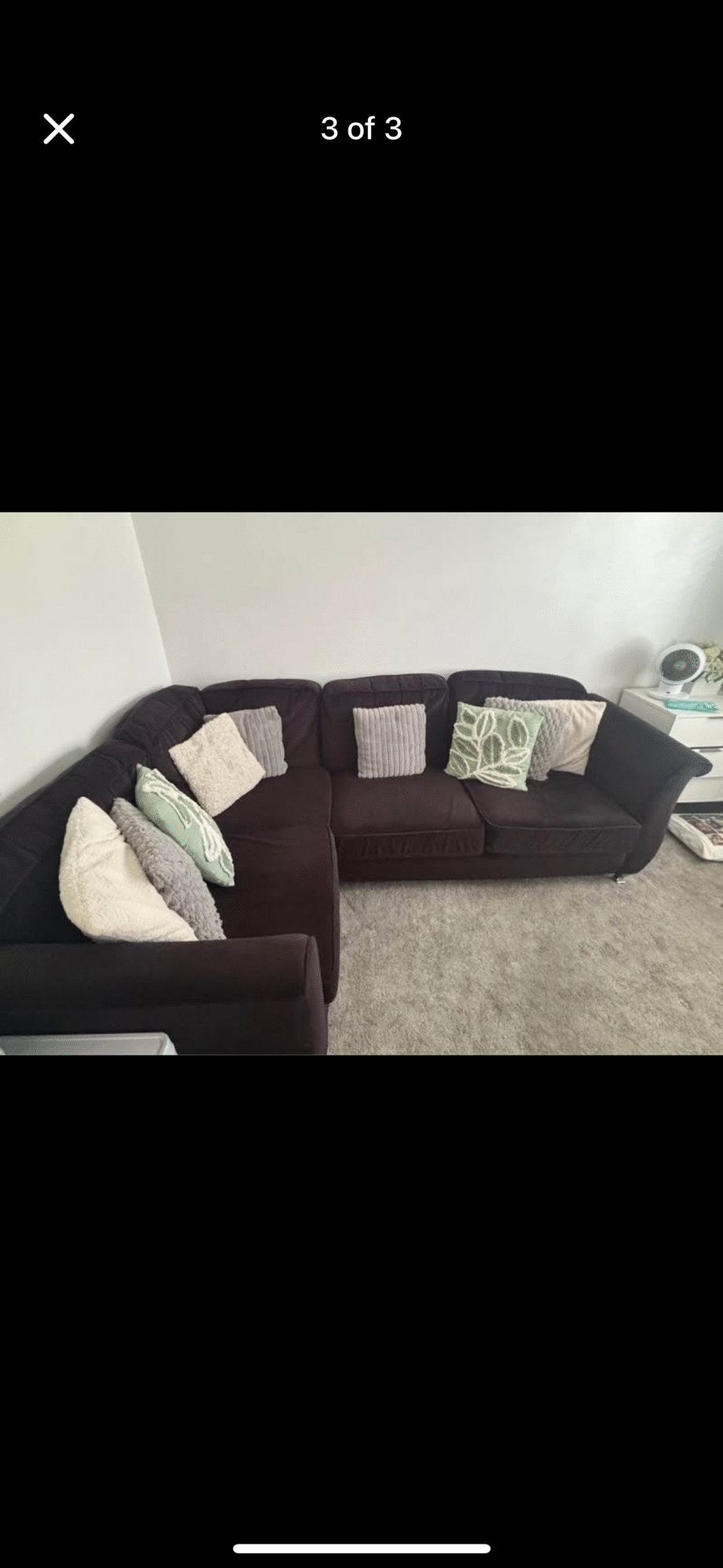 Scs black plush velvet corner sofa