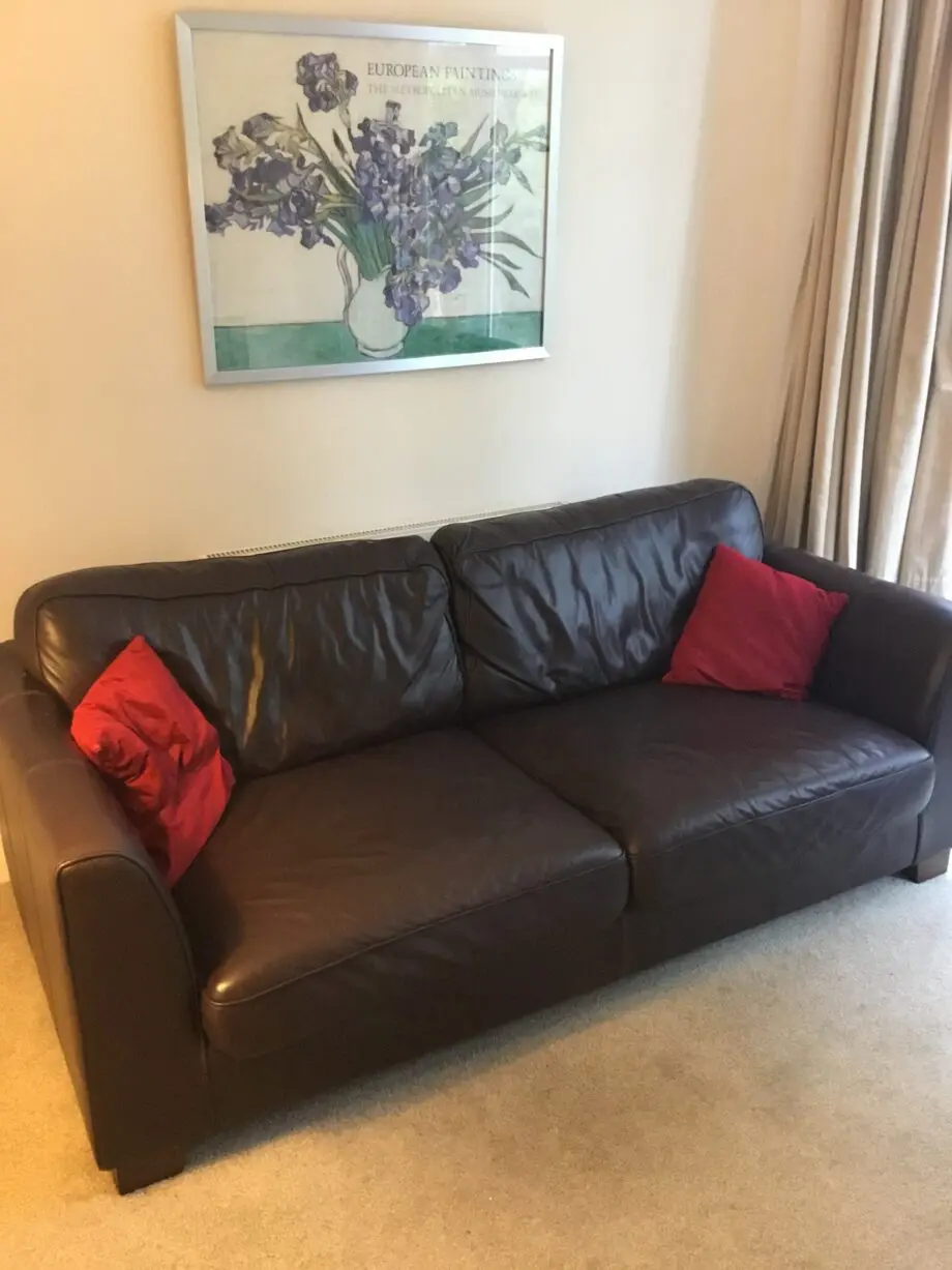 DFS dark brown leather sofa