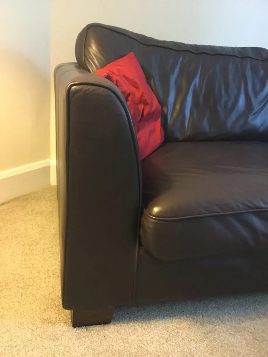DFS dark brown leather sofa