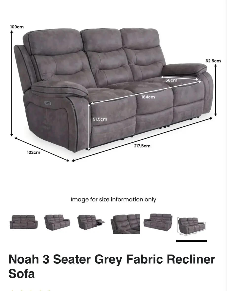 DFS Noah 3 seater power recliner sofa