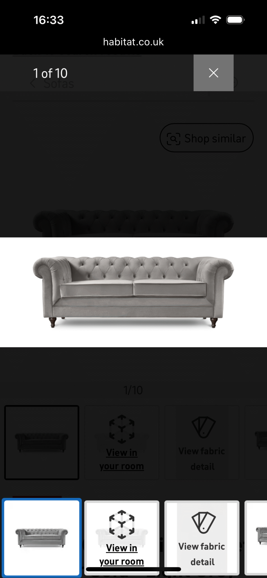 Habitat Light Grey Chesterfield 3 Seater Sofa