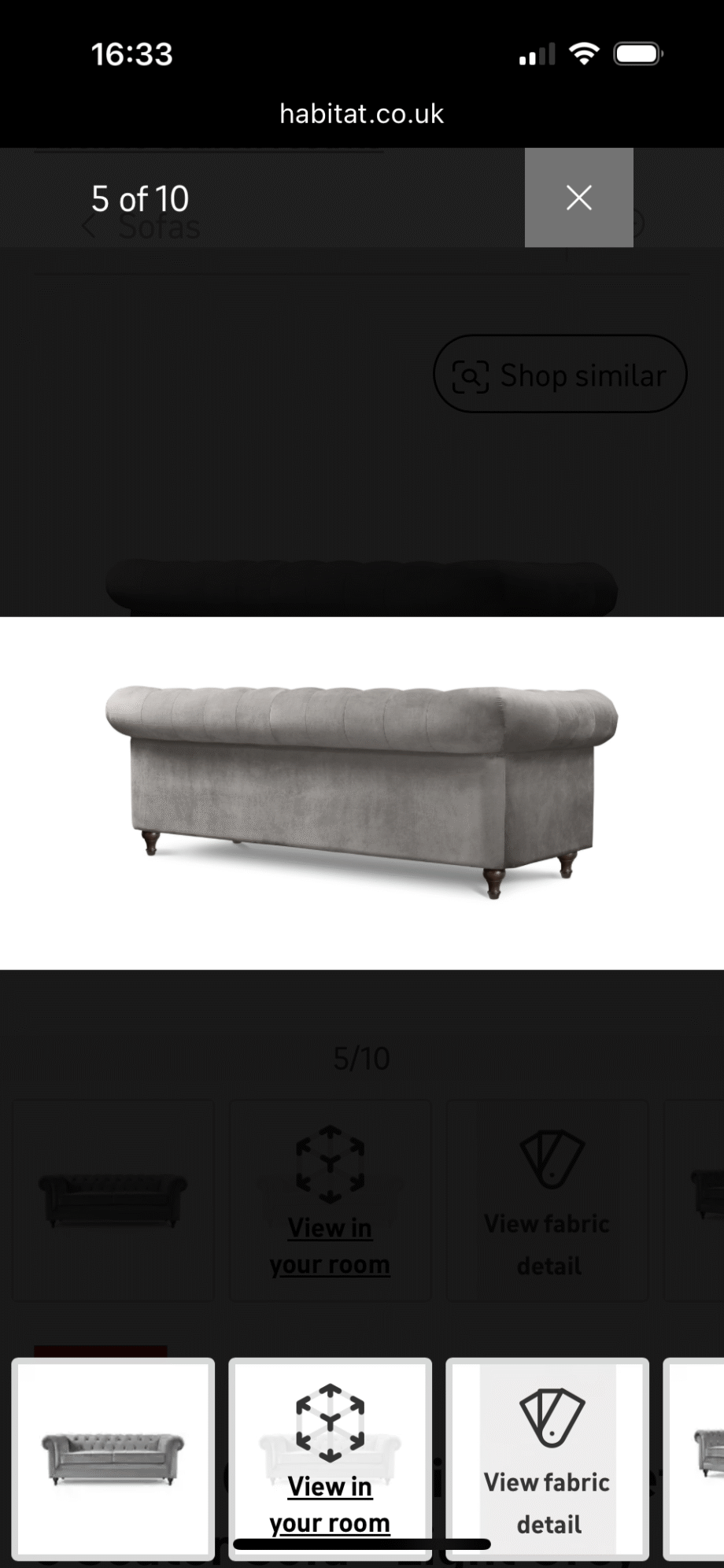 Habitat Light Grey Chesterfield 3 Seater Sofa